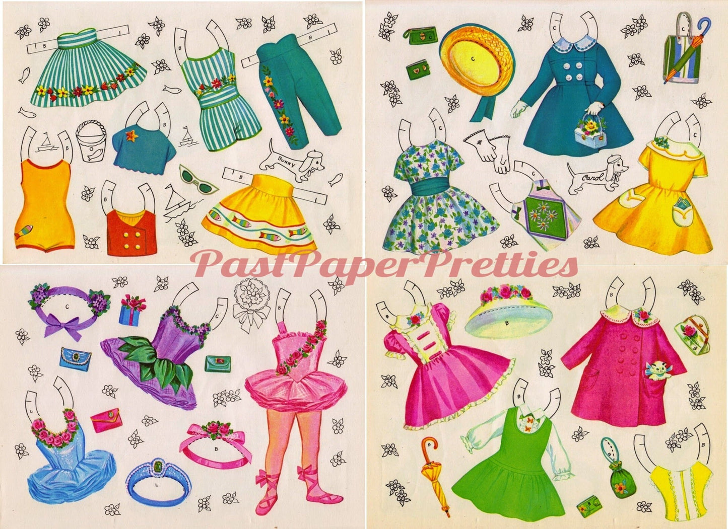 Vintage Paper Dolls Bright Eyes c. 1960s Printable PDF Instant Digital Download 3 Kitsch Cute Kawaii Girls & Clothes Clip Art