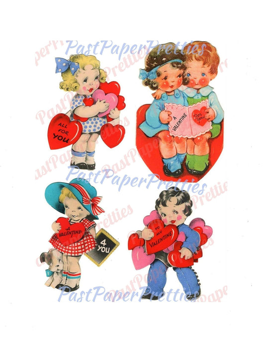 Vintage Printable Little Cuties Valentines Day Card Collage Sheet Cute Colorful 1930s Children PDF Instant Digital Download 300 dpi