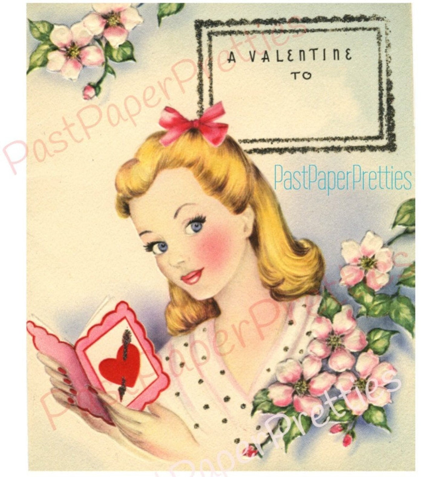 Vintage Printable Valentine Card Pretty Young Lady Image c. 1940s Instant Digital Download Beautiful Girl Clip Art