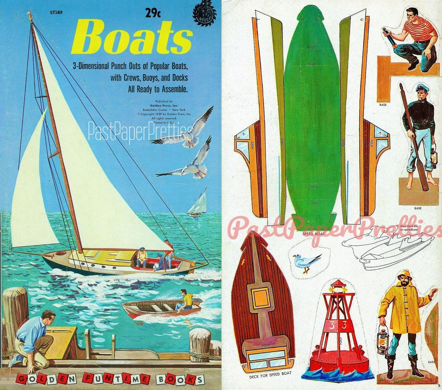 Vintage Paper Boats with Crews Buoys and Docks Punch Outs c. 1959 PDF Printable Instant Digital Download Toy Sailboat Motor Boats Playset