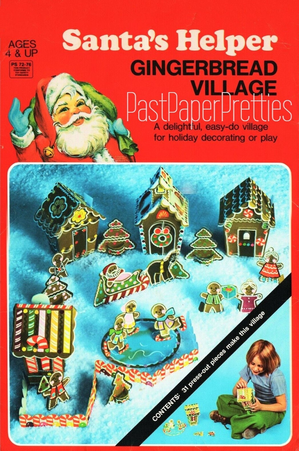 Vintage Printable Santas Helper Gingerbread Village Houses Playset Book c. 1977 PDF Instant Digital Download Retro Christmas Paper Craft