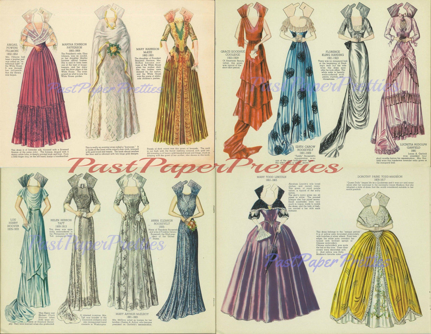 Vintage Paper Dolls Dresses Worn by the First Ladies of the White House c. 1938 Printable PDF Instant Digital Download Presidential Wives