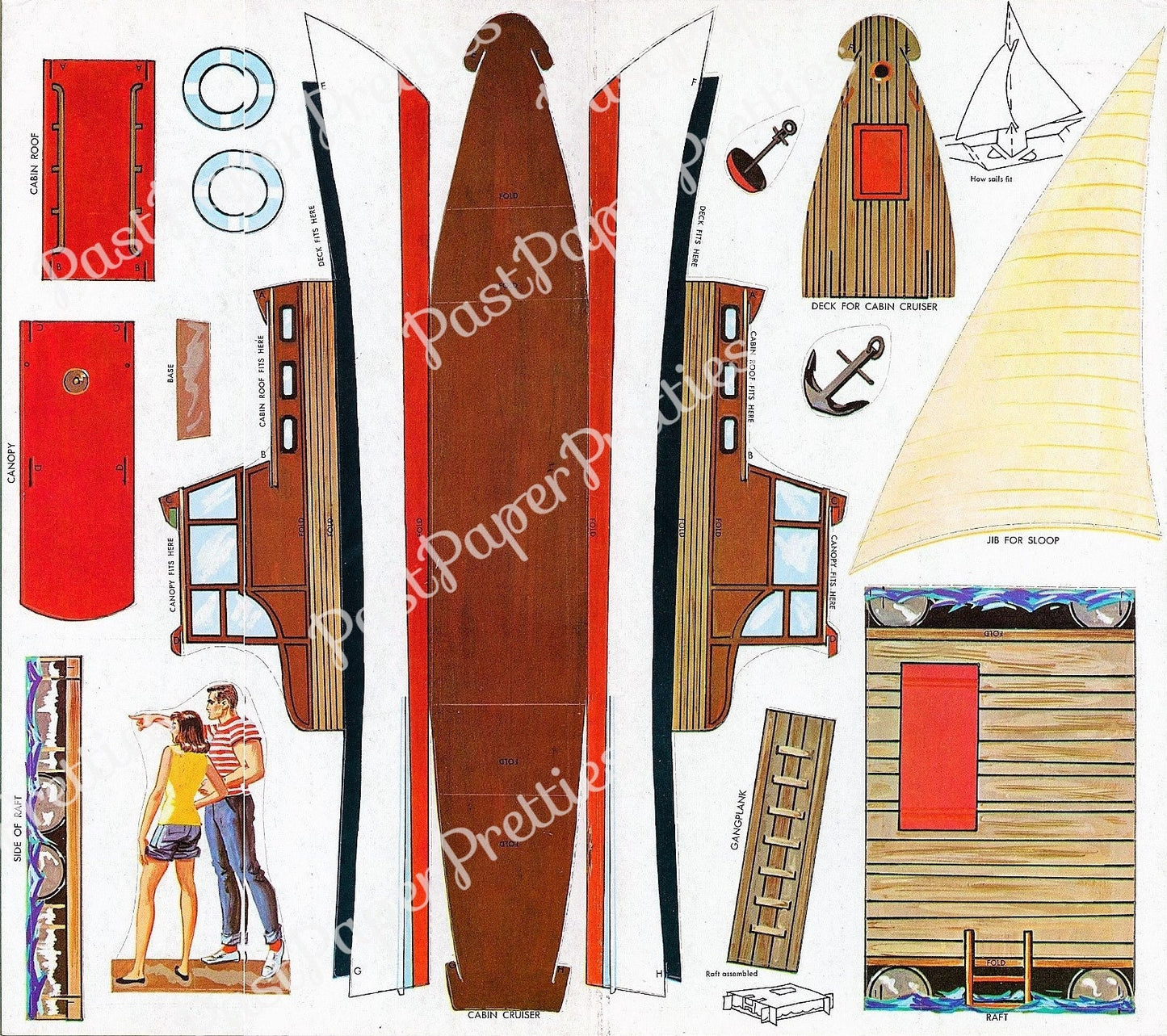 Vintage Paper Boats with Crews Buoys and Docks Punch Outs c. 1959 PDF Printable Instant Digital Download Toy Sailboat Motor Boats Playset