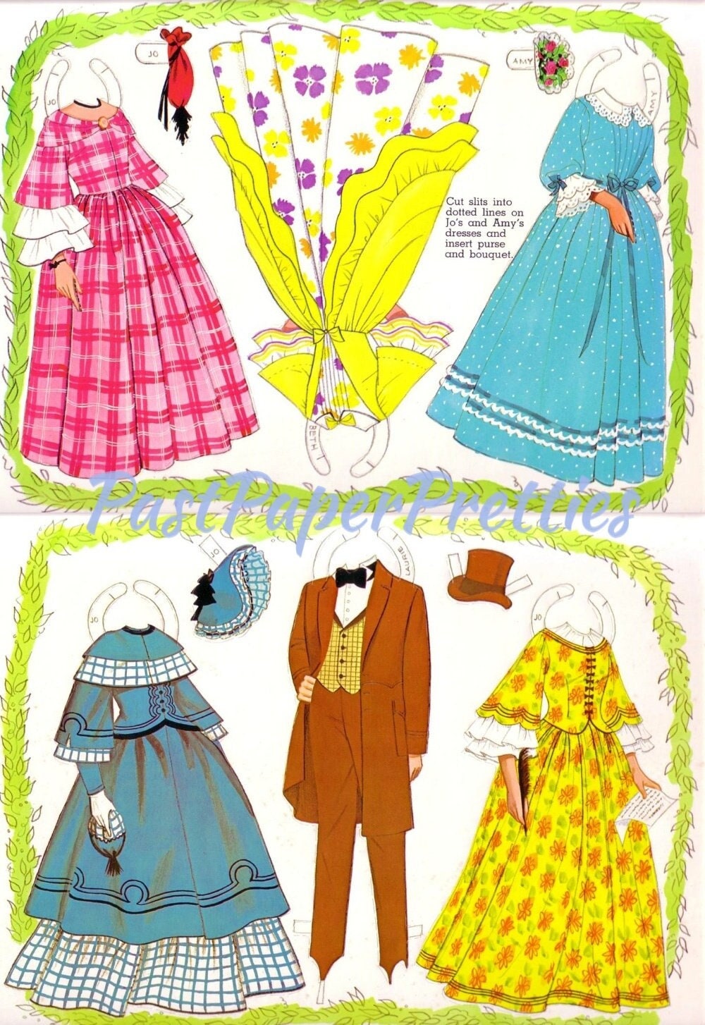 Vintage Paper Dolls Little Women Meg Amy Jo Beth Laurie c. 1960s Printable PDF Instant Digital Download Pretty Sisters Clip Art