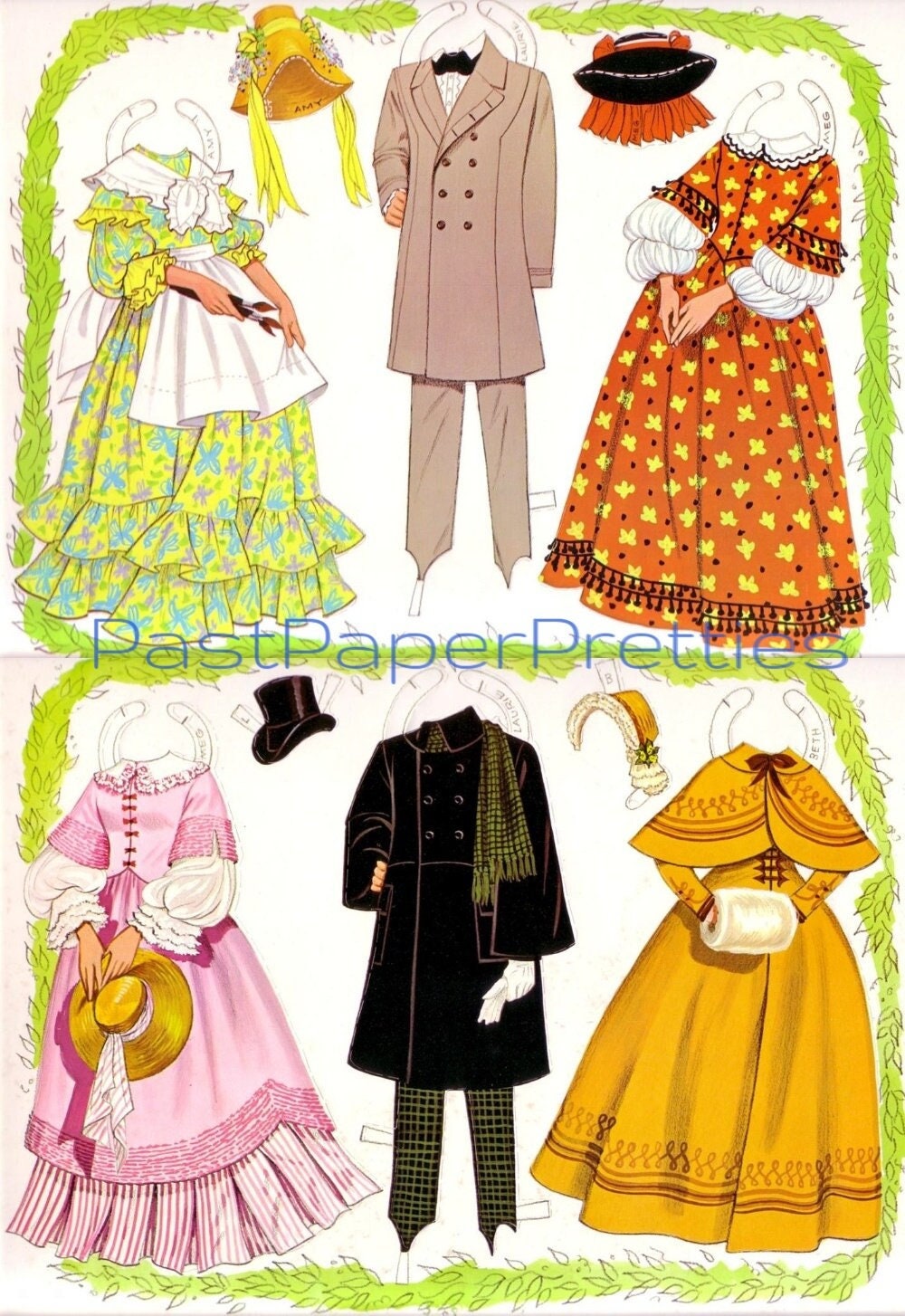 Vintage Paper Dolls Little Women Meg Amy Jo Beth Laurie c. 1960s Printable PDF Instant Digital Download Pretty Sisters Clip Art