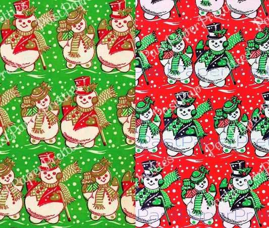 Vintage Printable Christmas Gift Wrap Retro Snowman Snowlady Collage Sheet 2 Color Schemes Instant Digital Download Wrapping Paper Clip Art