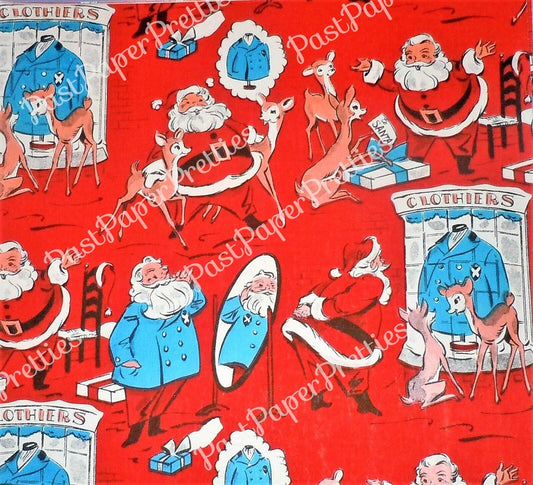 Vintage Printable Christmas Gift Wrap Dapper Dressy Tailored Suit Santa Claus Retro Wrapping Paper Collage Sheet Instant Digital Download