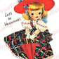 Vintage Printable Valentine Little Girl with Pretty Dress Bonnet Umbrella Card Image c. 1950s Instant Digital Download JPEG PNG