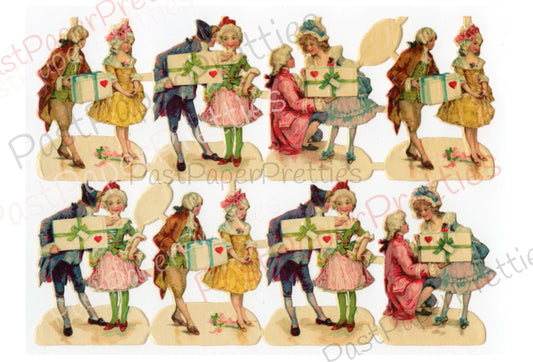 Vintage Antique Victorian Valentines Courting Couples In Love Printable Paper Scraps Collage Sheet Instant Digital Download 1920s Germany