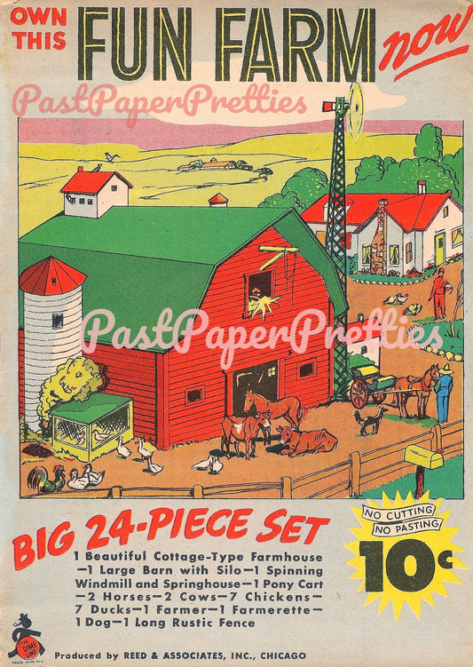 Vintage Printable Fun Farm Paper Craft Instant Digital Download Miniature Barnyard Farmer Papercraft Playset PDF JPEG