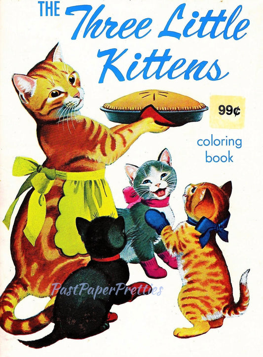 Vintage Printable Coloring Book The Three Little Kittens 1950s PDF Instant Digital Download Cute Kitty Cat Clip Art 35 Pages