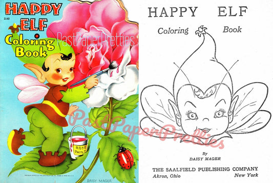 Vintage Printable Coloring Book Pages Happy Elf 1952 PDF Instant Digital Download Cute Kitsch Fairy Pixie Woodland Animals 29 Pages