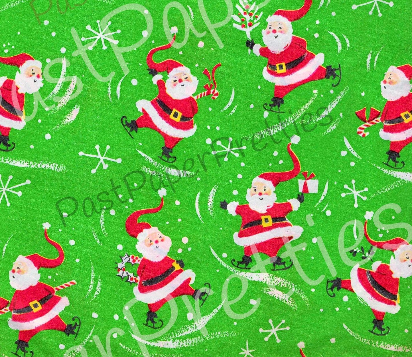 Vintage Printable Christmas Gift Wrap Skating Santa Claus Retro Wrapping Paper Collage Sheet Instant Digital Download Fun Santa Clip Art