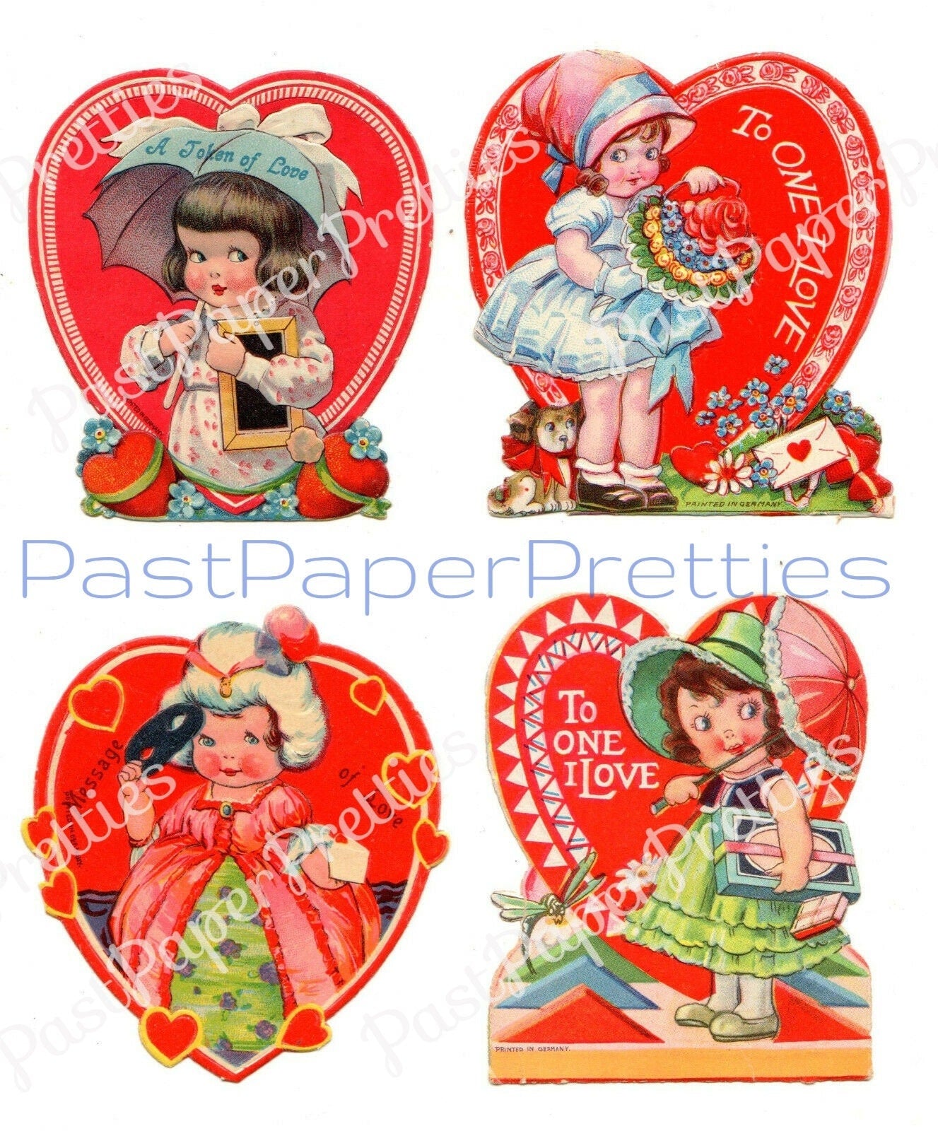 Vintage Printable Valentines Day Cards Old Fashioned Little Ladies Art Deco Girls Collage Sheets c. 1920s PDF Instant Digital Download