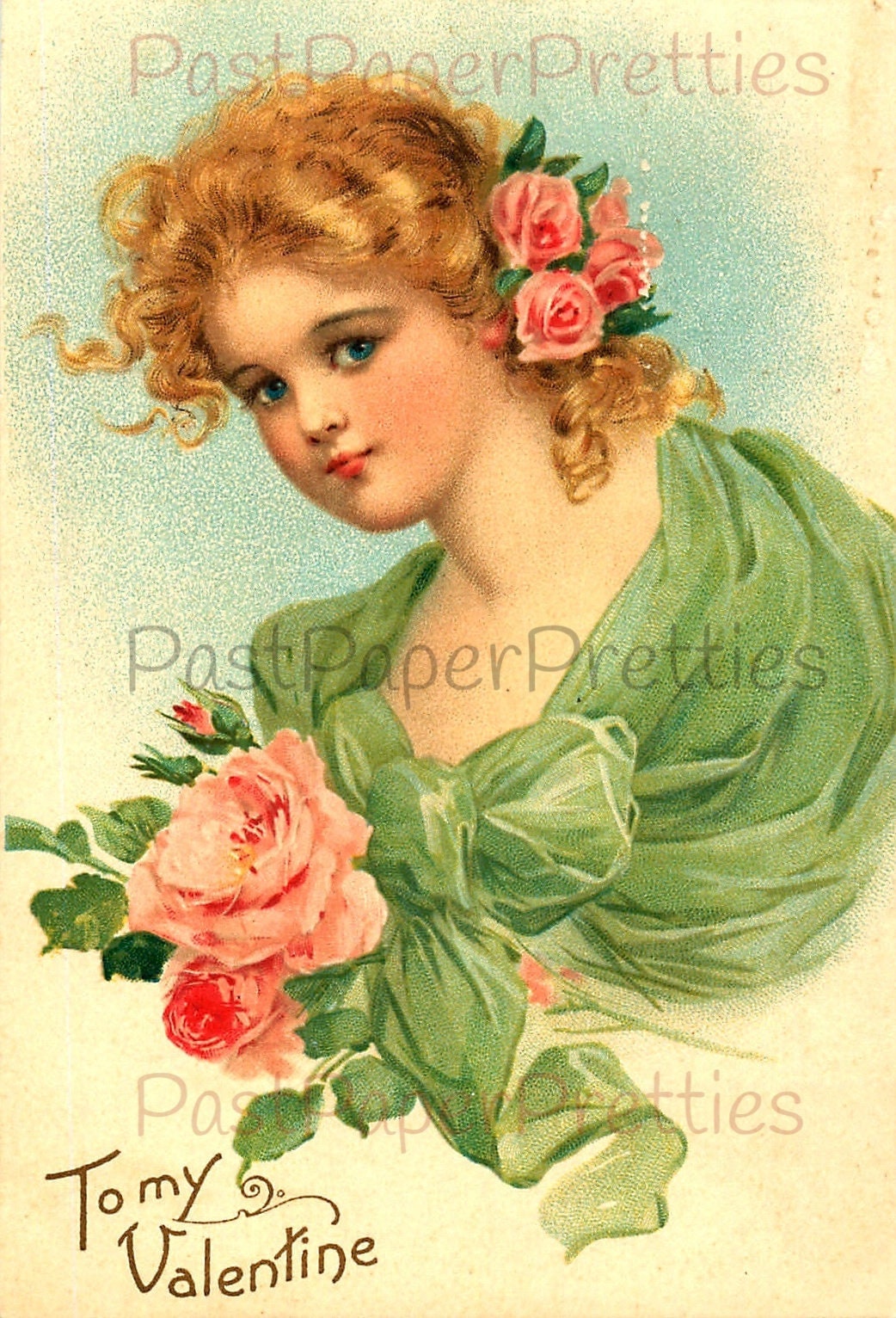 Vintage Pretty Victorian Valentine Ladies Portrait Postcard Images Printable Instant Digital Download Edwardian Girls Flowers Clip Art