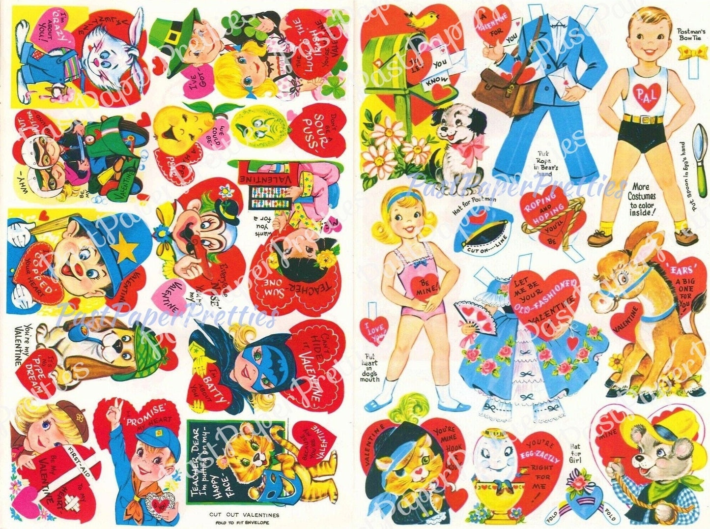 20 Vintage Printable Valentines Day Playbook Card Cut Outs 4 Collage Sheets Boy Girl Paper Dolls PDF Instant Digital Download