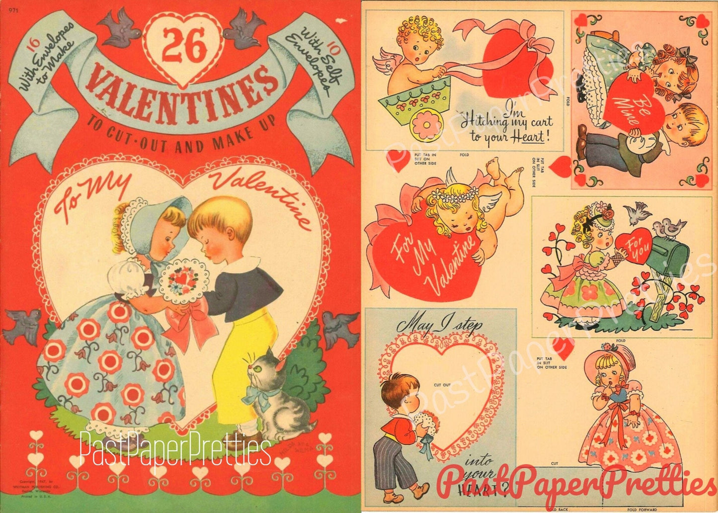 Vintage Printable Valentines Day Card Cut Out Collage Sheets Retro 1947 Whitmans PDF Instant Digital Download Cute Kitsch Girls Boys Animals