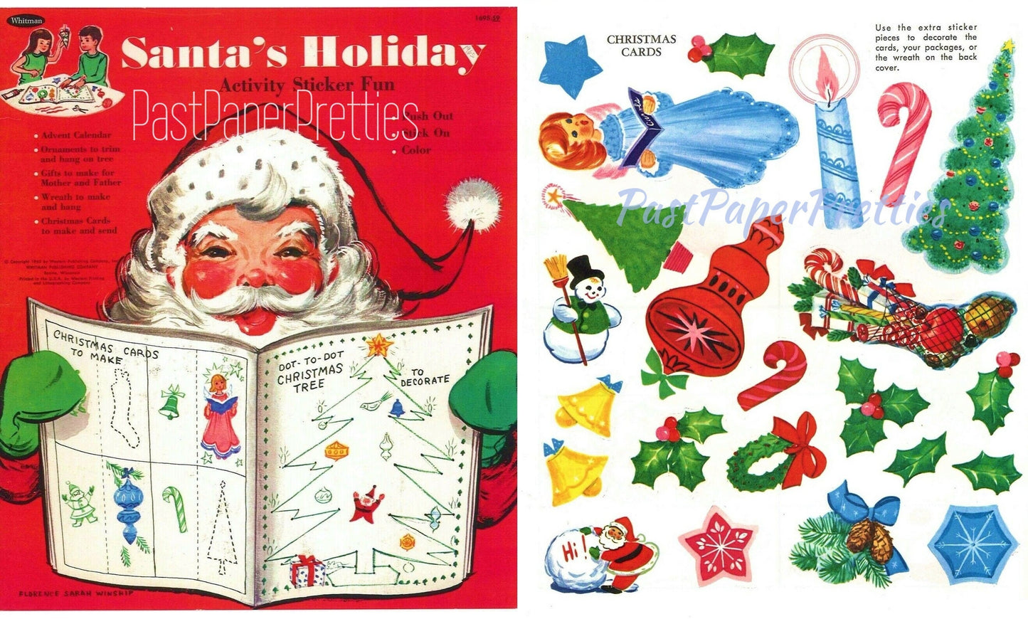 Vintage Christmas Printable Santas Holiday Activity Sticker Fun Book c. 1965 PDF Instant Digital Download Retro Games Cards Ornaments Crafts