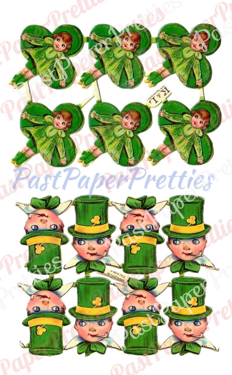 Vintage St Patricks Day Printable Paper Scraps Shamrock Girls Irish Boy Leprechaun Faces Collage Sheets PDF Instant Digital Download Germany