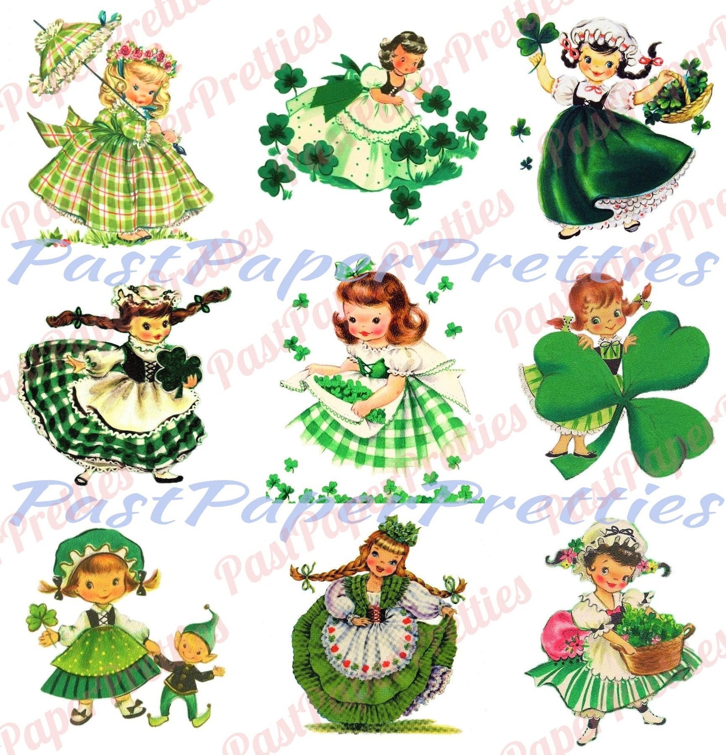 9 Vintage St. Patricks Day Card Images Pretty Little Irish Lassies Collage Sheet All Girls Printable Instant Digital Download PNG JPEG