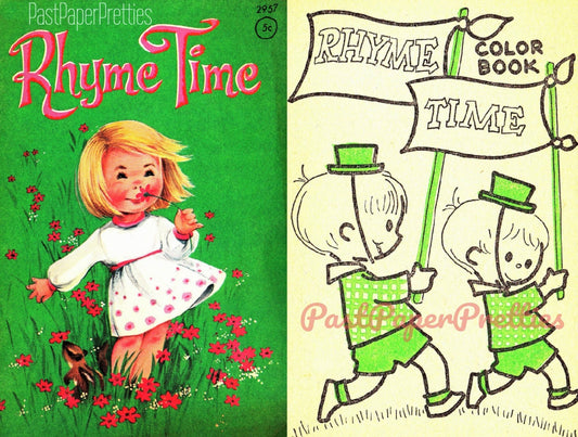 Vintage Printable Coloring Book Pages Rhyme Time c. 1965 PDF Instant Digital Download Cute Rhyming Children Animals 40 Pages