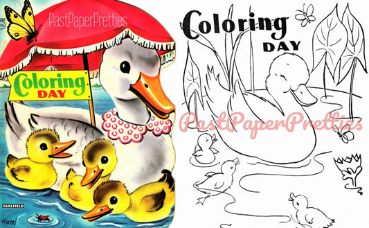 Vintage Printable Coloring Book Pages Coloring Day c. 1960s PDF Instant Digital Download Cute Children Objects 25 Pages Clip Art