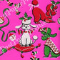 Vintage Printable Christmas Poodle Gift Wrap Bright Pink Retro Wrapping Paper Collage Sheet Instant Digital Download Holiday Dogs Clip Art