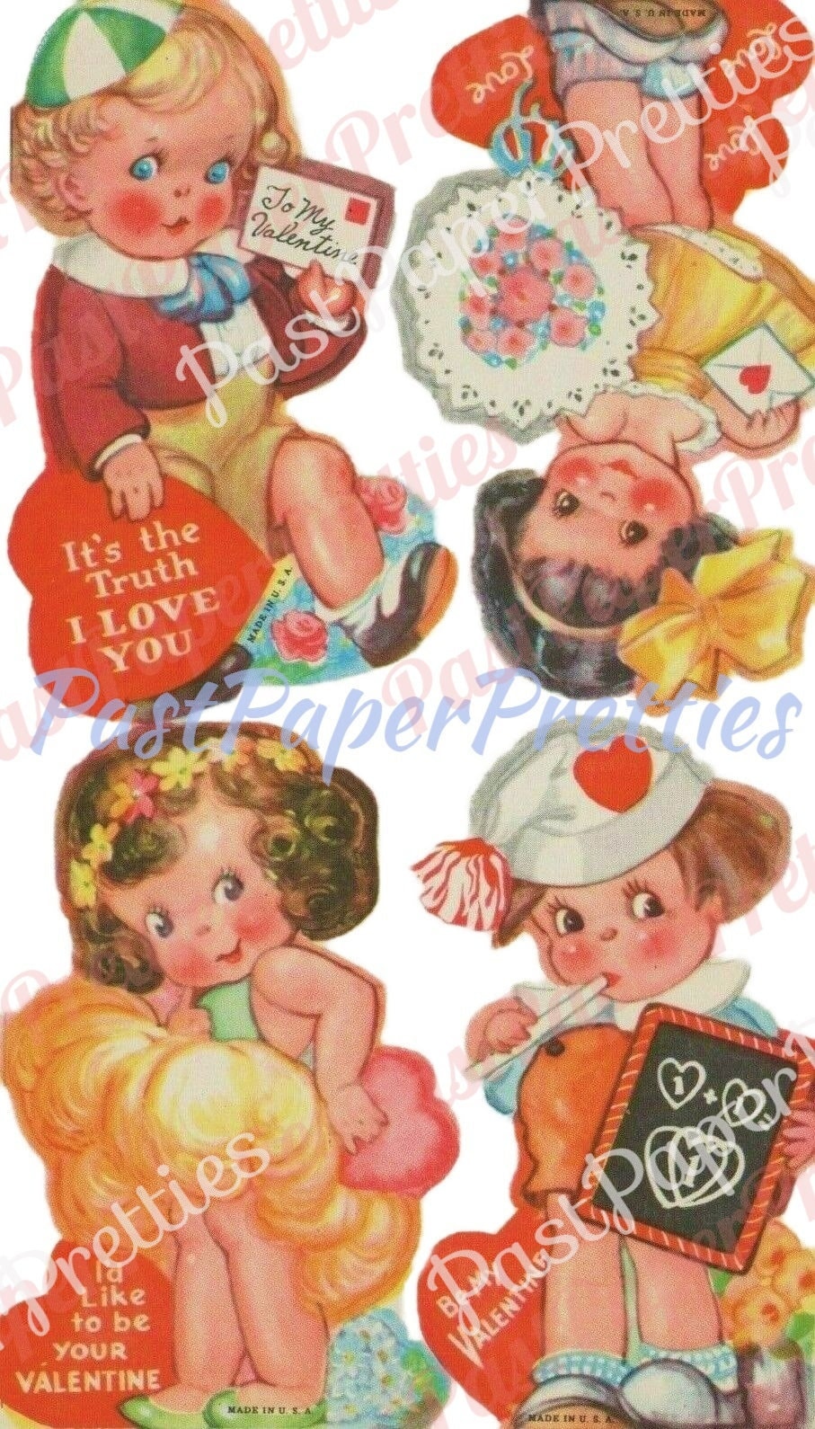 8 Vintage Printable Cute Retro 1930s Children Valentine Card Collage Sheets PDF Instant Digital Download Kitsch Girls Boys