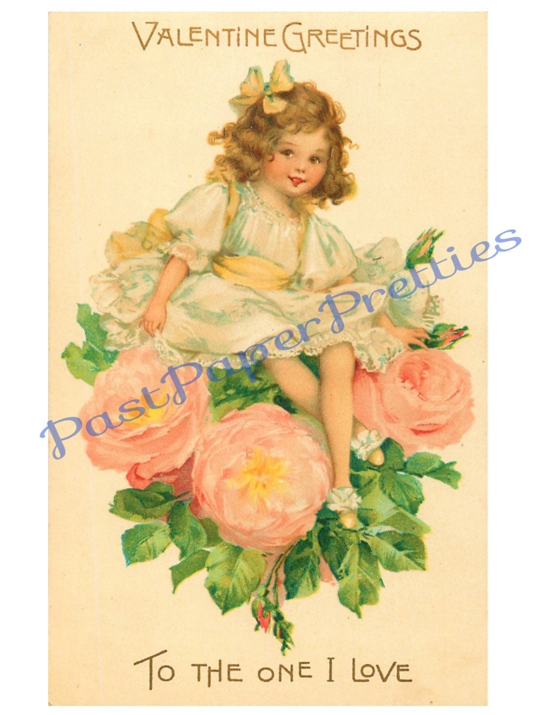 Vintage Pretty Victorian Valentine Girls Flowers Postcard Images Printable Instant Digital Download Lovely Little Edwardian Ladies Clip Art