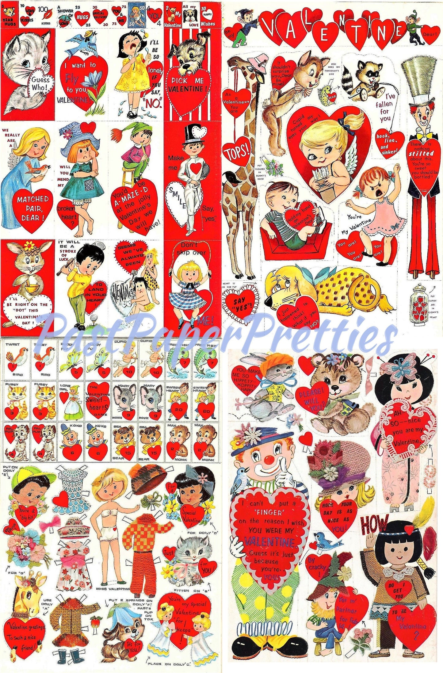 Vintage Printable Valentine Playbook Cut Out Cards Envelopes Seals Retro 1980s PDF Instant Digital Download Cute Kitsch Designs