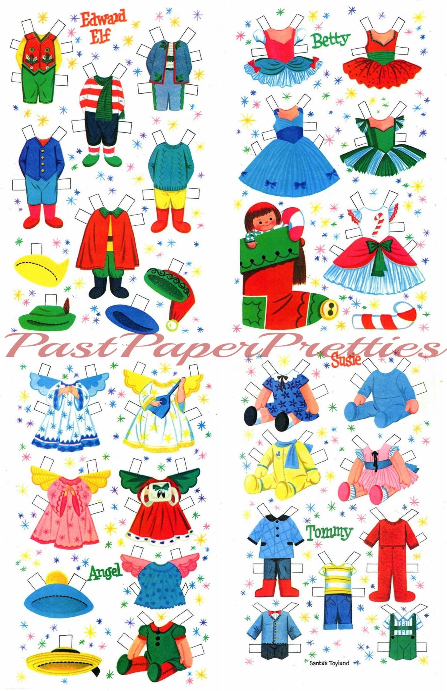 Vintage Printable Paper Dolls Santas Toyland Playbook Activity Book c. 1962 PDF Instant Digital Download Retro Christmas Paper Crafts
