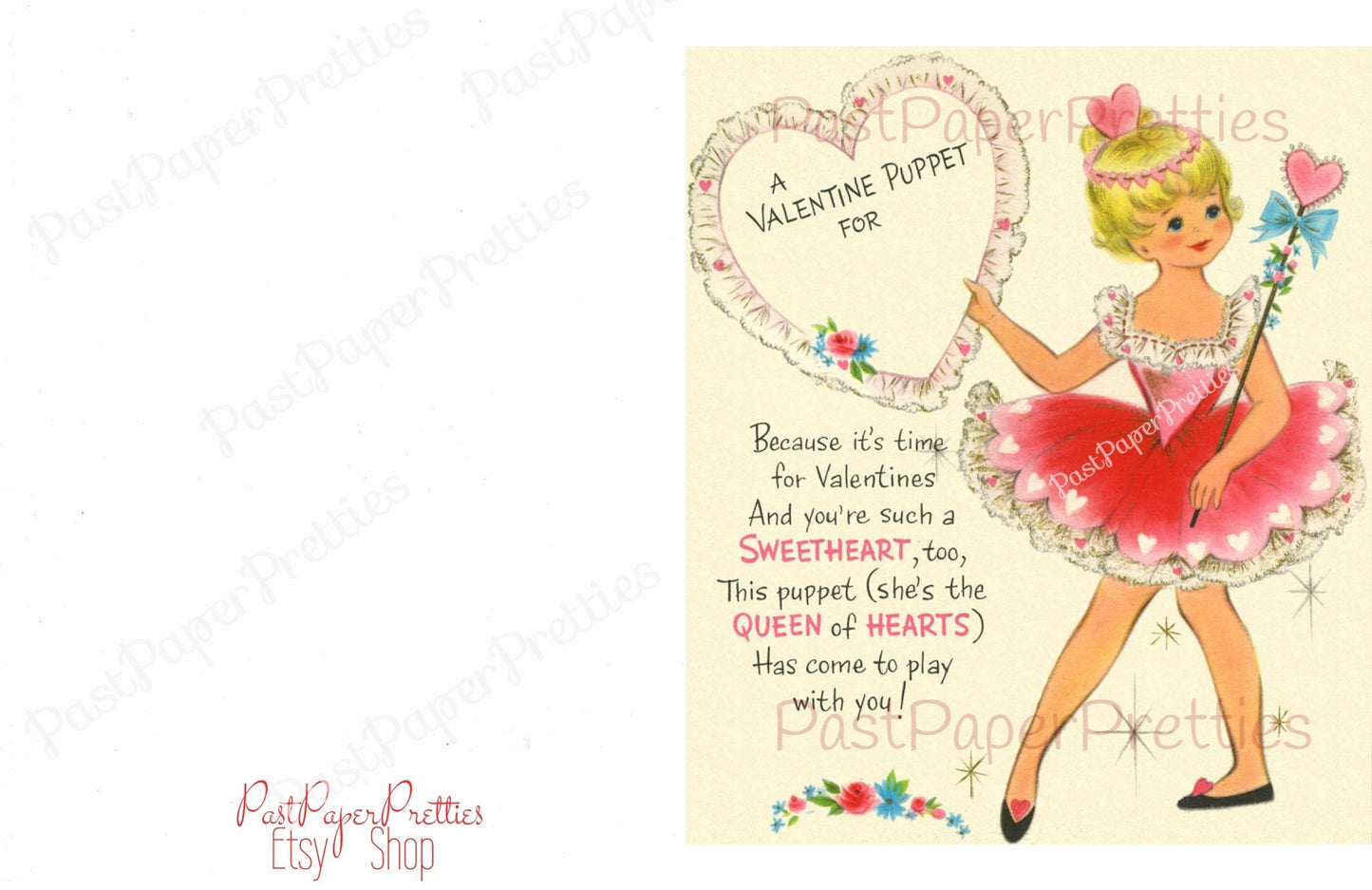 Vintage Valentine Paper Doll Ballerina Folded Printable Card c. 1960s PDF Instant Digital Download Pretty Ballet Puppet Doll and her Clothes