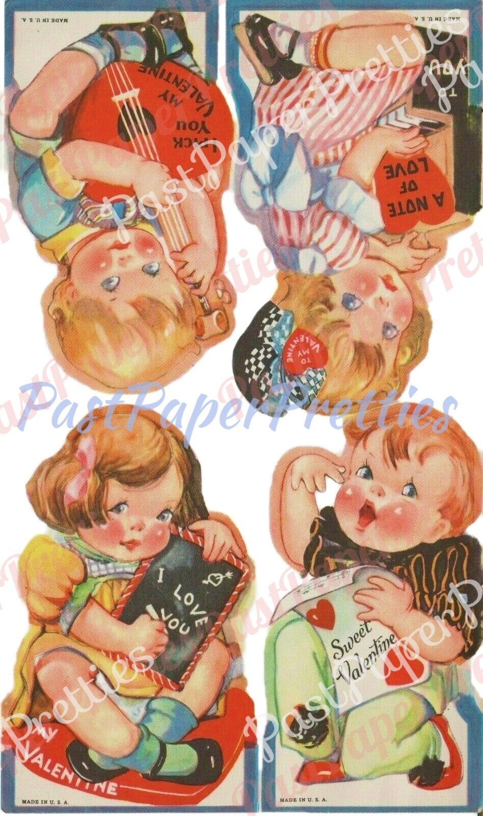 8 Vintage Printable Cute Retro 1930s Children Valentine Card Collage Sheets PDF Instant Digital Download Kitsch Girls Boys