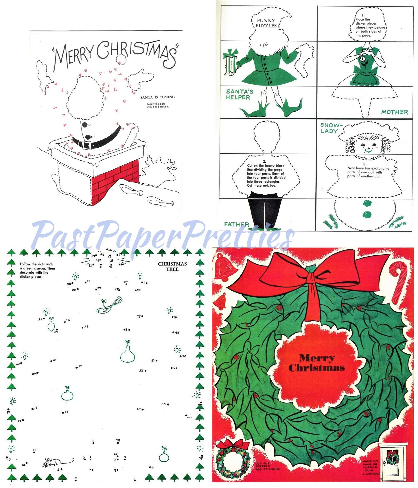 Vintage Christmas Printable Santas Holiday Activity Sticker Fun Book c. 1965 PDF Instant Digital Download Retro Games Cards Ornaments Crafts