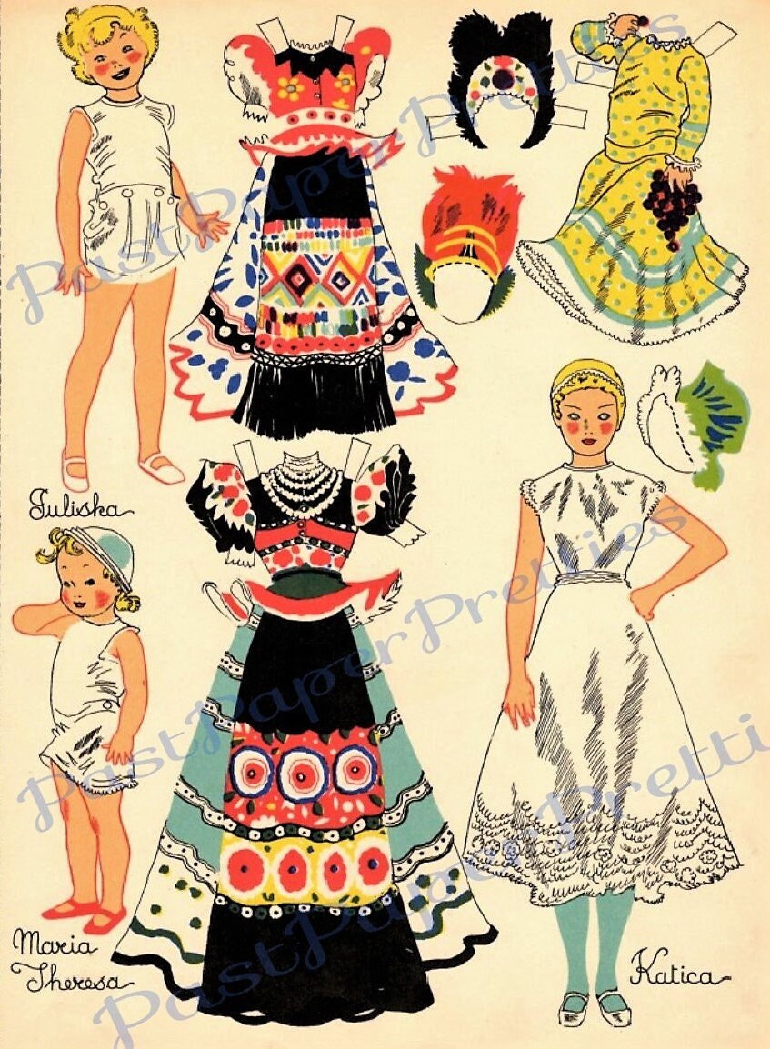 Vintage International Paper Dolls Collage Sheets Cute Dutch Swiss German Cut Out Dolls c. 1930s Printable PDF Instant Digital Download