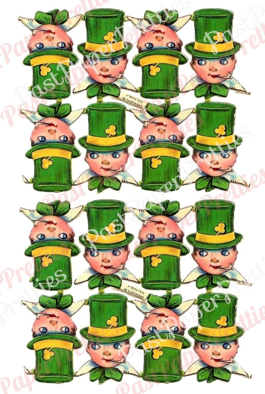 Vintage St Patricks Day Printable Paper Scraps Shamrock Girls Irish Boy Leprechaun Faces Collage Sheets PDF Instant Digital Download Germany