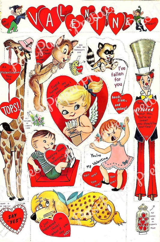 Vintage Printable Valentine Playbook Cut Out Cards Envelopes Seals Retro 1980s PDF Instant Digital Download Cute Kitsch Designs