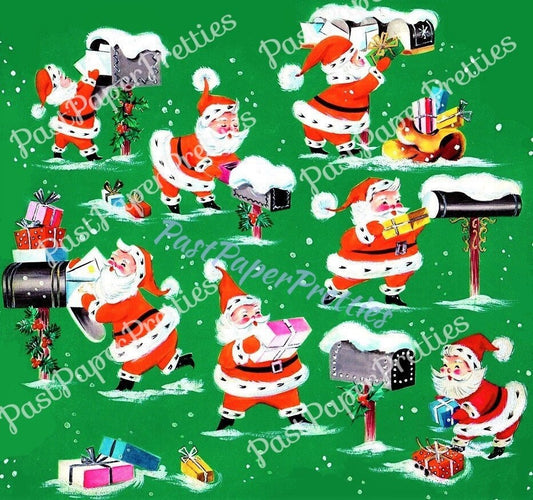 Vintage Printable Christmas Gift Wrap Busy Santas Retro Wrapping Paper Collage Sheet Instant Digital Download Santa Claus Clip Art