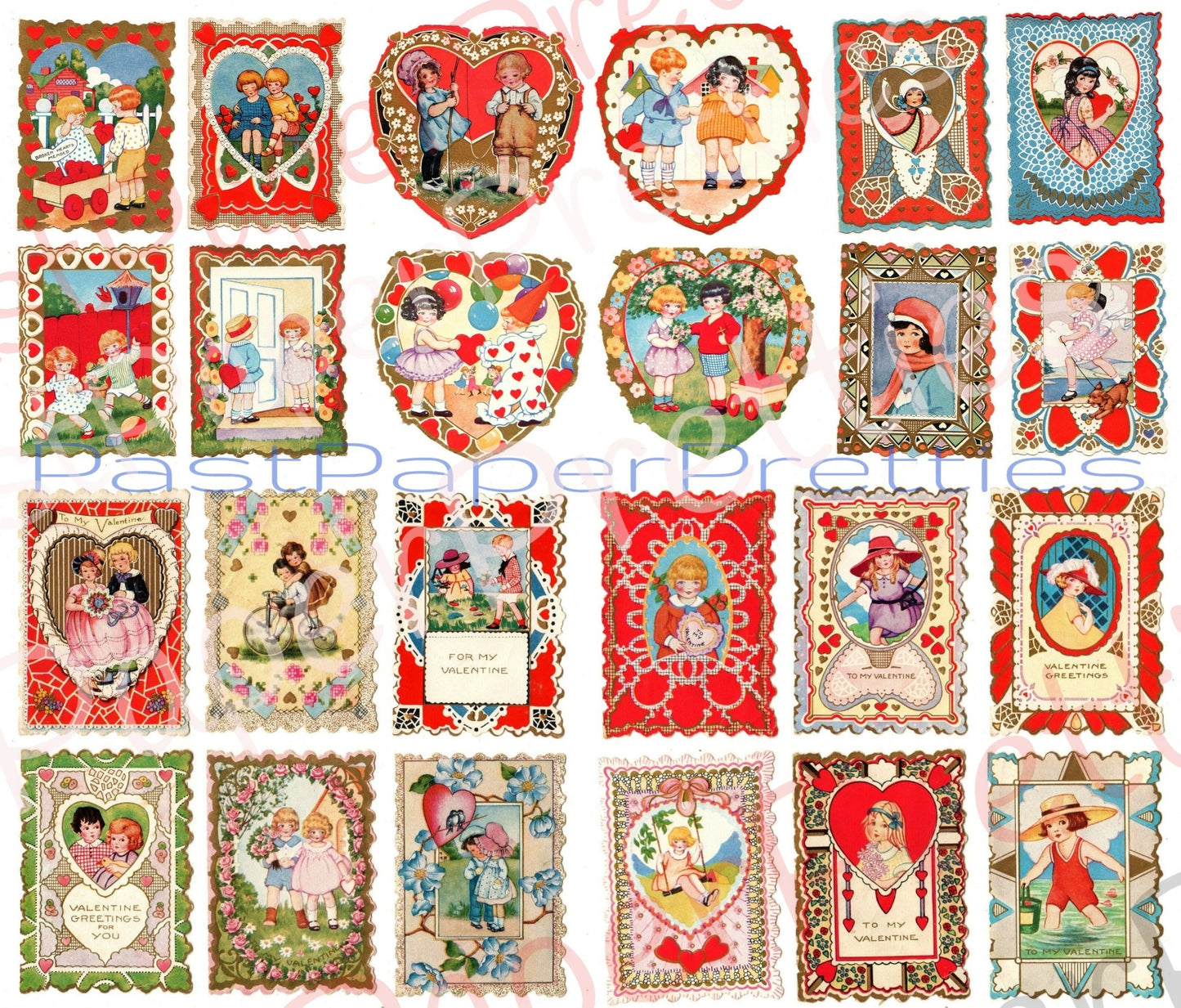 Vintage Printable Antique Whitney Valentines Day Cards Victorian 1910s Cute Darling Children Collage Sheets PDF Instant Digital Download