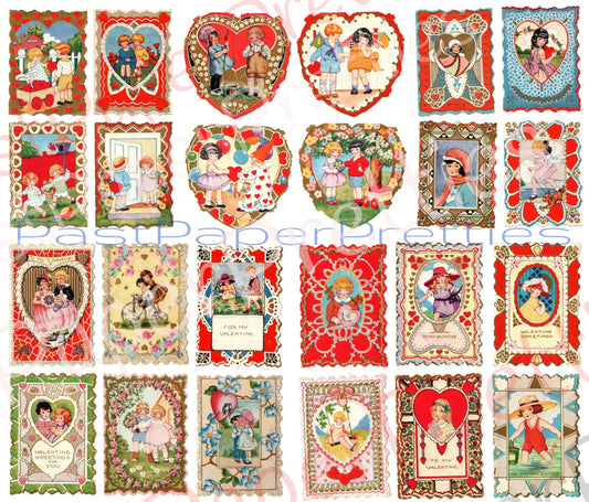 Vintage Printable Antique Whitney Valentines Day Cards Victorian 1910s Cute Darling Children Collage Sheets PDF Instant Digital Download