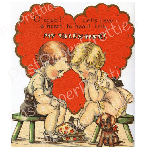 Vintage Cute Kitsch Little Sweethearts Antique Printable Valentine Card Image Old Fashioned Girl Boy  1930s Instant Digital Download