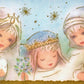 Vintage Printable Pastel Nativity Scene Creche Children Christmas Card Images Retro Instant Digital Download Kitsch Cute Holiday Clip Art