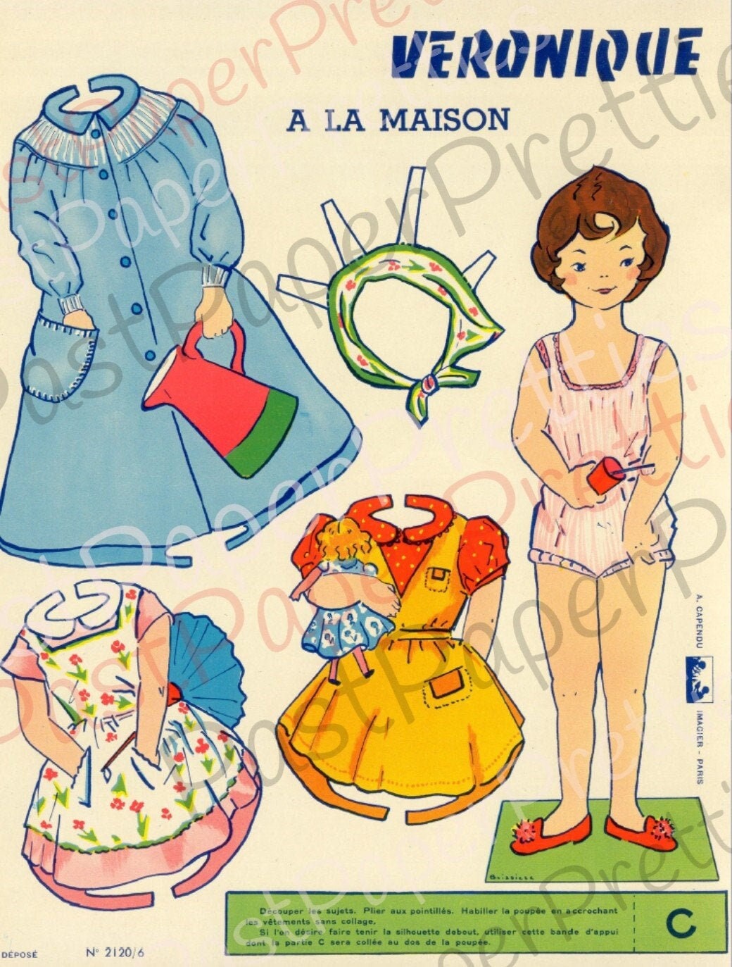 Vintage Printable Paper Dolls 4 Cute French Girls and Clothing Collage Sheets Cut Out Dolls 1940s PDF Instant Digital Download