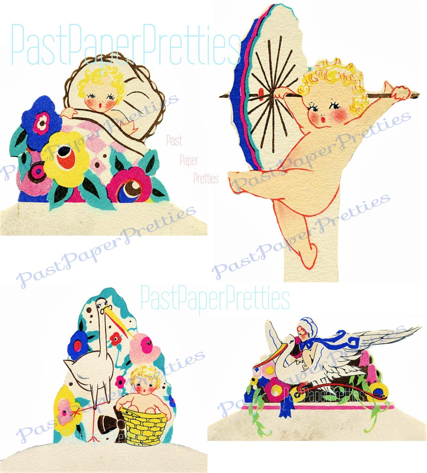 Vintage Printable Cute Art Deco Babies Gift Tags Collage Sheet Place Cards PDF Instant Digital Download Kawaii Baby Shower Ephemera Clip Art