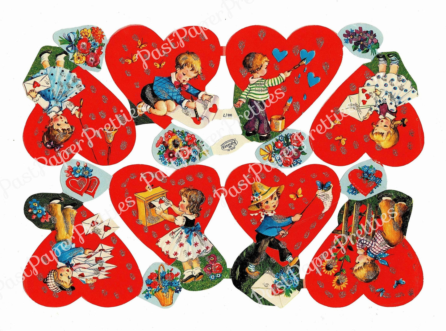 Vintage Printable Mini Valentines Cute Little Girls Boys Paper Scraps Die Cut Hearts Collage Sheet Instant Digital Download 1960s Germany