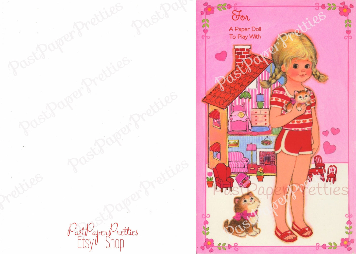 Vintage Valentine Cute Missy Paper Doll Folded Printable Card c. 1980s PDF Instant Digital Download Pretty Dress Up Girl and her Clothes