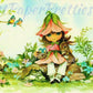 Vintage Printable Little Bonnie Blossom Flower Fairy Girl and Forest Friends Postcard Images Set c. 1976 Instant Digital Download 300 dpi