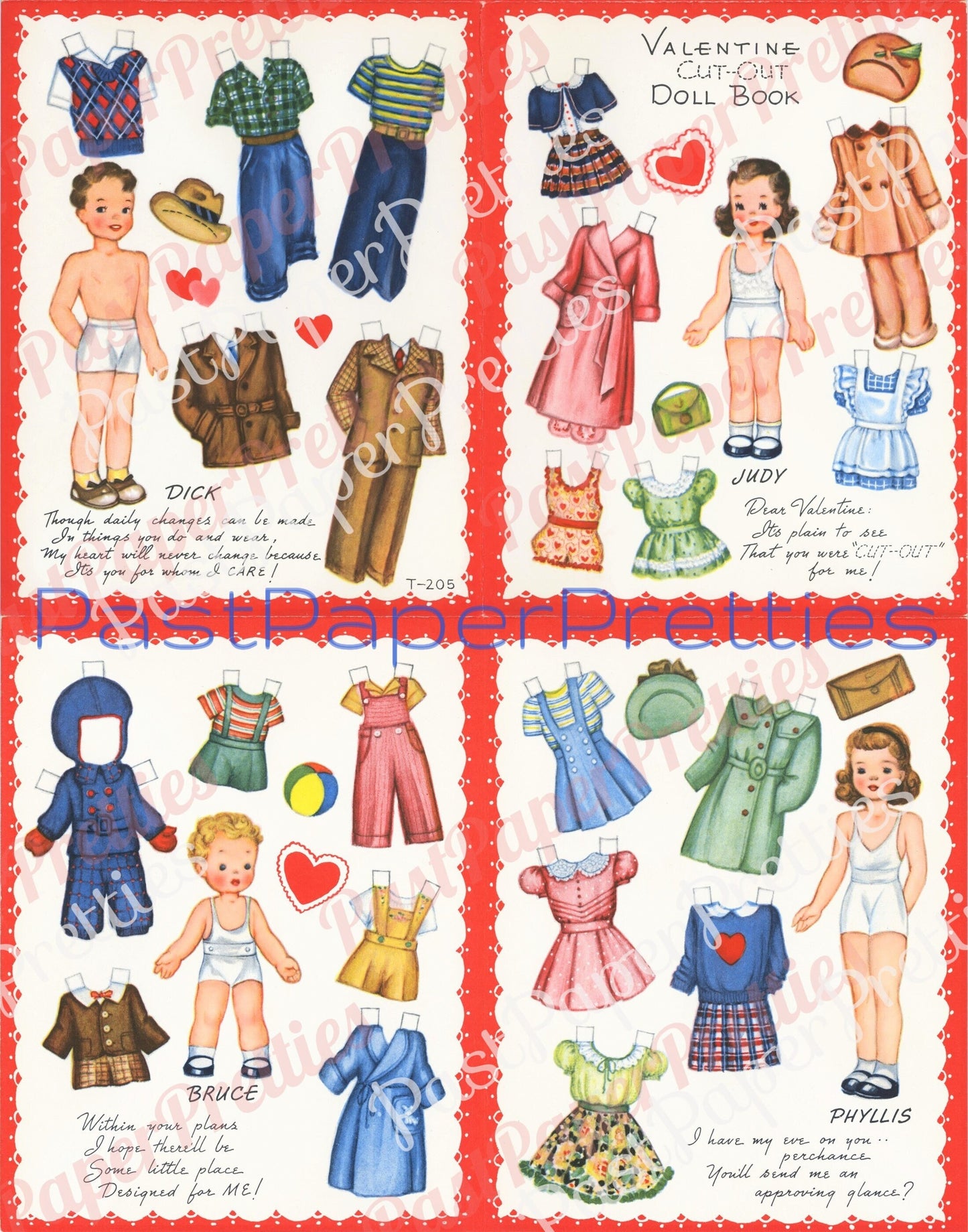 Vintage Printable Valentines Day Card Cute Cut Out Paper Dolls Book Phyllis Judy Dick Bruce 1957 PDF Instant Digital Download Girls Boys