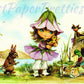 Vintage Printable Little Bonnie Blossom Flower Fairy Girl and Forest Friends Postcard Images Set c. 1976 Instant Digital Download 300 dpi