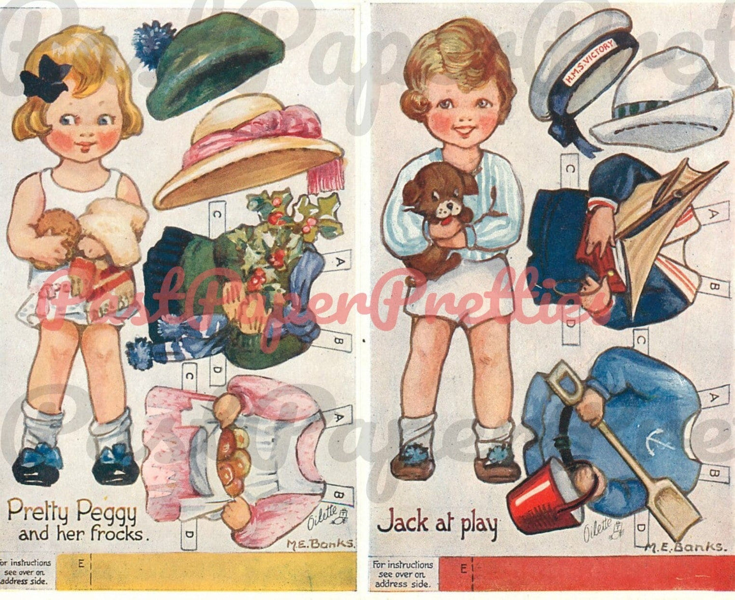 Vintage Printable Antique Paper Dolls Cute Little Girls Boys Children c. 1930s PDF Instant Digital Download 6 Sets Oilettes Kawaii Kitsch